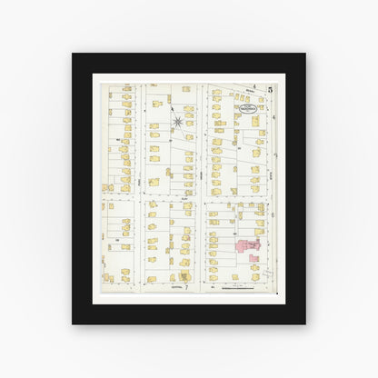 Old map wall art mockup — black gallery frame with white mat — Sanborn Fire Insurance Map from Hackensack, Bergen County, New Jersey (1902), Sheet #0005