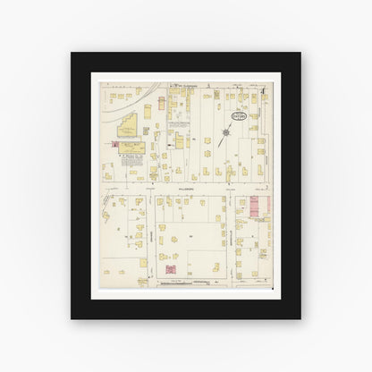 Old map wall art mockup — black gallery frame with white mat — Sanborn Fire Insurance Map from Oxford, Granville County, North Carolina (1915), Sheet #0004