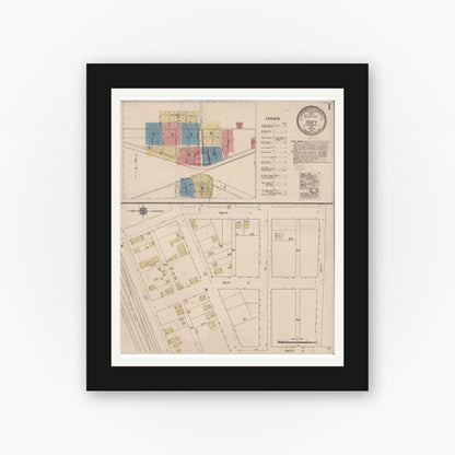 Old map wall art mockup — black gallery frame with white mat — Sanborn Fire Insurance Map from Tracy, San Joaquin County, California (1921) - Complete Map Set