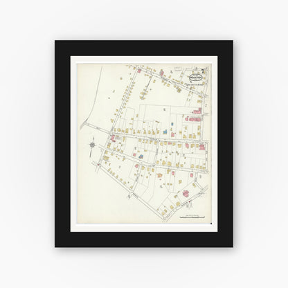 Old map wall art mockup — black gallery frame with white mat — Sanborn Fire Insurance Map from Mount Airy, Surry County, North Carolina (1916), Sheet #0007