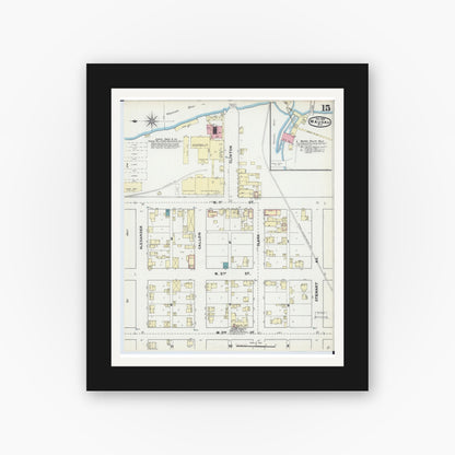 Old map wall art mockup — black gallery frame with white mat — Sanborn Fire Insurance Map from Wausau, Marathon County, Wisconsin (1891), Sheet #0015