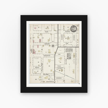Old map wall art mockup — black gallery frame with white mat — Sanborn Fire Insurance Map from Monticello, Jefferson County, Florida (1884) - Complete Map Set