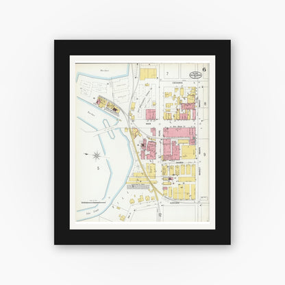 Old map wall art mockup — black gallery frame with white mat — Sanborn Fire Insurance Map from Kenosha, Kenosha County, Wisconsin (1900), Sheet #0006
