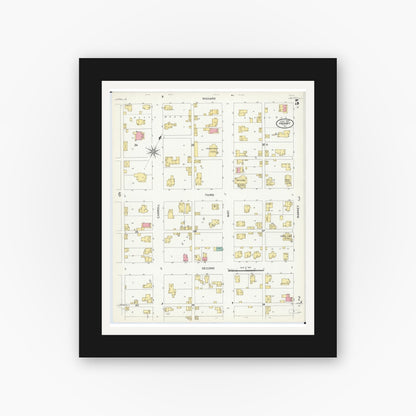 Old map wall art mockup — black gallery frame with white mat — Sanborn Fire Insurance Map from Henry, Marshall County, Illinois (1907), Sheet #0005