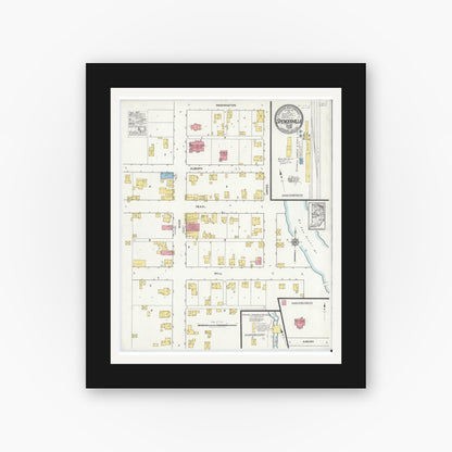 Old map wall art mockup — black gallery frame with white mat — Sanborn Fire Insurance Map from Spencerville, De Kalb County, Indiana (1917), Sheet #0001