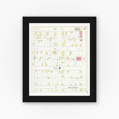 Old map wall art mockup — black gallery frame with white mat — Sanborn Fire Insurance Map from Whitewright, Grayson County, Texas (1911), Sheet #0004