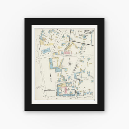 Old map wall art mockup — black gallery frame with white mat — Sanborn Fire Insurance Map from San Antonio, Bexar County, Texas (1888), Sheet #0002