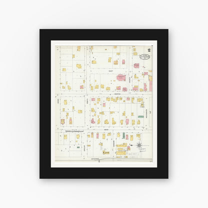 Old map wall art mockup — black gallery frame with white mat — Sanborn Fire Insurance Map from Jefferson, Jefferson County, Wisconsin (1904), Sheet #0002
