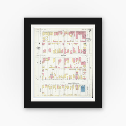 Old map wall art mockup — black gallery frame with white mat — Sanborn Fire Insurance Map from Chillicothe, Ross County, Ohio (1909), Sheet #0015