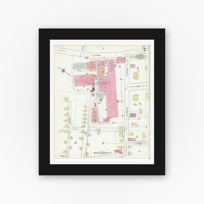 Old map wall art mockup — black gallery frame with white mat — Sanborn Fire Insurance Map from Concord, Cabarrus County, North Carolina (1921), Sheet #0002