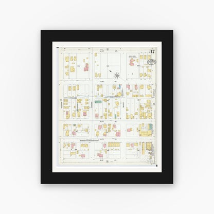 Old map wall art mockup — black gallery frame with white mat — Sanborn Fire Insurance Map from Ironton, Lawrence County, Ohio (1904), Sheet #0017