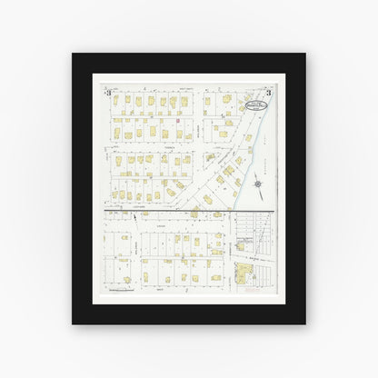 Old map wall art mockup — black gallery frame with white mat — Sanborn Fire Insurance Map from Granite Falls, Yellow Medicine And Chippewa Counties, Minnesota (1930), Sheet #0003