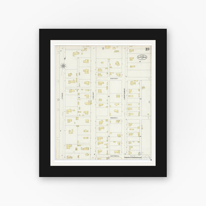 Old map wall art mockup — black gallery frame with white mat — Sanborn Fire Insurance Map from Sherman, Grayson County, Texas (1897), Sheet #0019