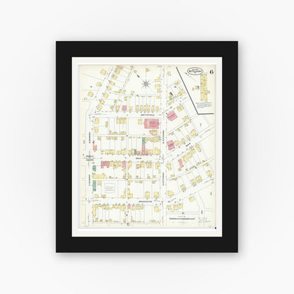 Old map wall art mockup — black gallery frame with white mat — Sanborn Fire Insurance Map from Mount Pleasant, Westmoreland County, Pennsylvania (1908), Sheet #0006