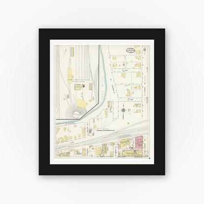 Old map wall art mockup — black gallery frame with white mat — Sanborn Fire Insurance Map from Lakeland, Polk County, Florida (1913), Sheet #0006