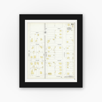 Old map wall art mockup — black gallery frame with white mat — Sanborn Fire Insurance Map from Sherman, Grayson County, Texas (1908), Sheet #0024