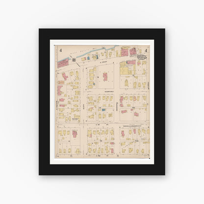 Old map wall art mockup — black gallery frame with white mat — Sanborn Fire Insurance Map from Monroe, Monroe County, Michigan (1922), Sheet #0004