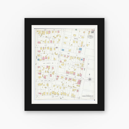 Old map wall art mockup — black gallery frame with white mat — Sanborn Fire Insurance Map from Alton, Madison County, Illinois (1902), Sheet #0010
