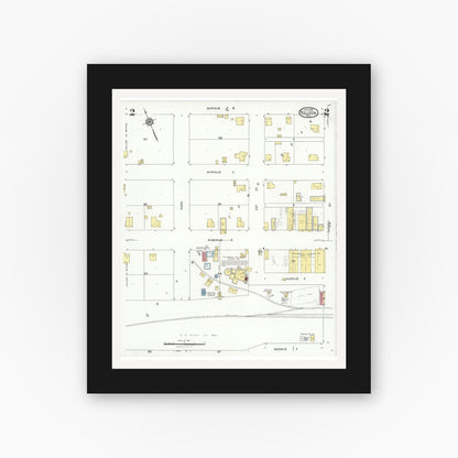Old map wall art mockup — black gallery frame with white mat — Sanborn Fire Insurance Map from Killeen, Bell County, Texas (1926), Sheet #0002