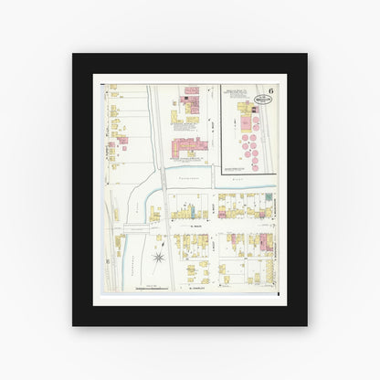 Old map wall art mockup — black gallery frame with white mat — Sanborn Fire Insurance Map from Massillon, Stark County, Ohio (1908), Sheet #0006