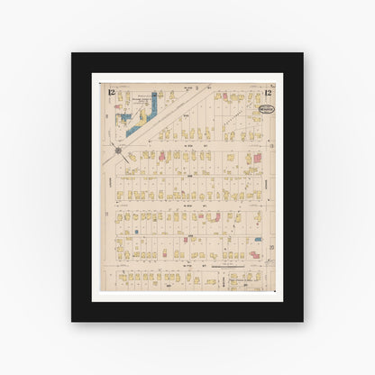 Old map wall art mockup — black gallery frame with white mat — Sanborn Fire Insurance Map from Monroe, Monroe County, Michigan (1922), Sheet #0012