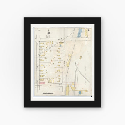 Old map wall art mockup — black gallery frame with white mat — Sanborn Fire Insurance Map from Manistique, Schoolcraft County, Michigan (1950), Sheet #0006