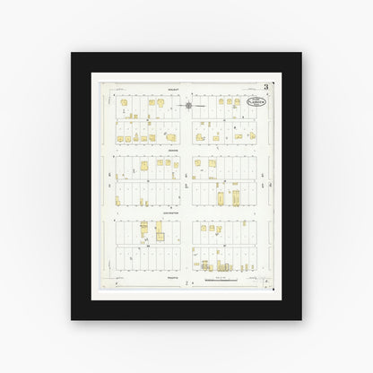 Old map wall art mockup — black gallery frame with white mat — Sanborn Fire Insurance Map from Plainview, Hale County, Texas (1910), Sheet #0003