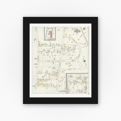 Old map wall art mockup — black gallery frame with white mat — Sanborn Fire Insurance Map from Winchester, Middlesex County, Massachusetts (1921), Sheet #0019