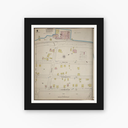 Old map wall art mockup — black gallery frame with white mat — Sanborn Fire Insurance Map from Yonkers, Westchester County, New York (1886), Sheet #0004