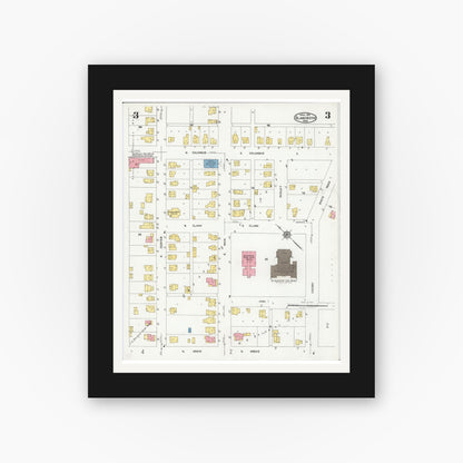 Old map wall art mockup — black gallery frame with white mat — Sanborn Fire Insurance Map from Blanchester, Clinton County, Ohio (1925), Sheet #0003