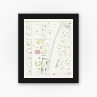 Old map wall art mockup — black gallery frame with white mat — Sanborn Fire Insurance Map from Elk River, Sherburne County, Minnesota (1899), Sheet #0002