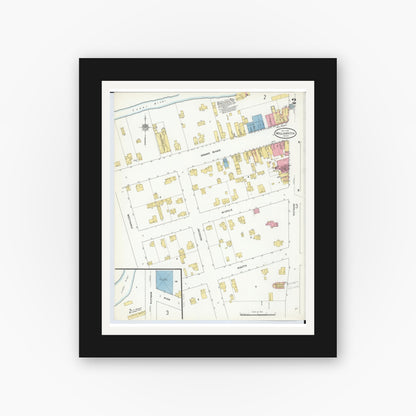 Old map wall art mockup — black gallery frame with white mat — Sanborn Fire Insurance Map from Williamston, Ingham County, Michigan (1910), Sheet #0002