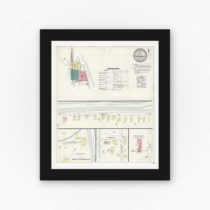 Old map wall art mockup — black gallery frame with white mat — Sanborn Fire Insurance Map from Fultonville, Montgomery County, New York (1912), Sheet #0001