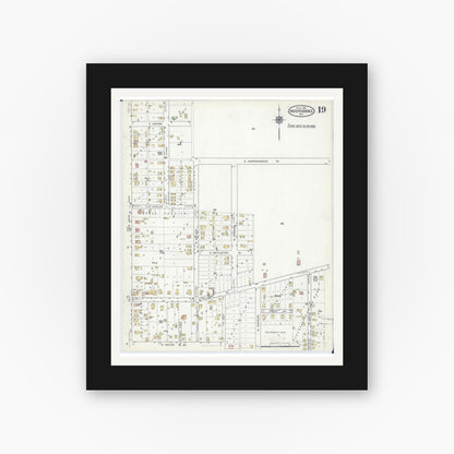 Old map wall art mockup — black gallery frame with white mat — Sanborn Fire Insurance Map from Independence, Jackson County, Missouri (1916), Sheet #0019