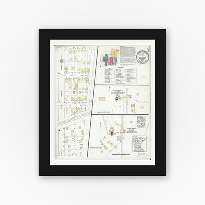 Old map wall art mockup — black gallery frame with white mat — Sanborn Fire Insurance Map from Aurora, Saint Louis County, Minnesota (1921) - Complete Map Set