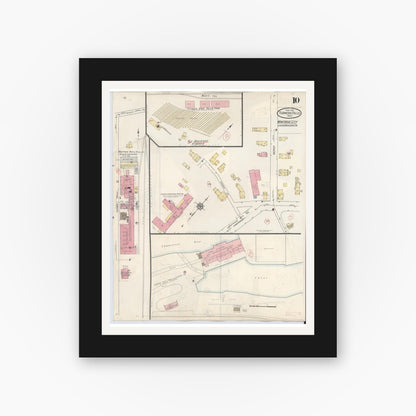 Old map wall art mockup — black gallery frame with white mat — Sanborn Fire Insurance Map from Turners Falls, Franklin County, Massachusetts (1940), Sheet #0010