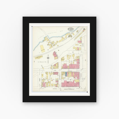 Old map wall art mockup — black gallery frame with white mat — Sanborn Fire Insurance Map from Petoskey, Emmet County, Michigan (1913), Sheet #0004