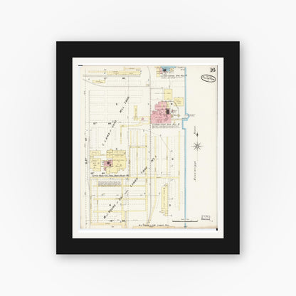 Old map wall art mockup — black gallery frame with white mat — Sanborn Fire Insurance Map from Clinton, Clinton County, Iowa (1890), Sheet #0016