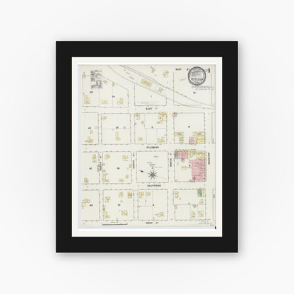 Old map wall art mockup — black gallery frame with white mat — Sanborn Fire Insurance Map from Mount Pleasant, Titus County, Texas (1891) - Complete Map Set