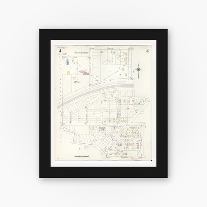 Old map wall art mockup — black gallery frame with white mat — Sanborn Fire Insurance Map from Glen Ellyn, Du Page County, Illinois (1946), Sheet #0004