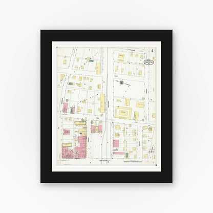 Old map wall art mockup — black gallery frame with white mat — Sanborn Fire Insurance Map from Sikeston, Scott County, Missouri (1910), Sheet #0004