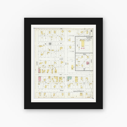 Old map wall art mockup — black gallery frame with white mat — Sanborn Fire Insurance Map from Arthur, Moultrie And Douglas Counties, Illinois (1899), Sheet #0002