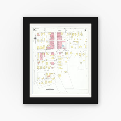 Old map wall art mockup — black gallery frame with white mat — Sanborn Fire Insurance Map from West Liberty, Logan County, Ohio (1948), Sheet #0002