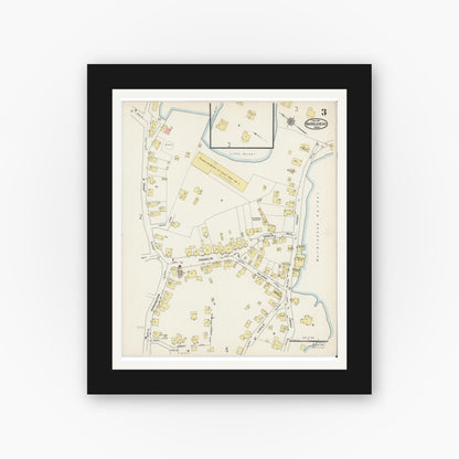 Old map wall art mockup — black gallery frame with white mat — Sanborn Fire Insurance Map from Marblehead, Essex County, Massachusetts (1915), Sheet #0003