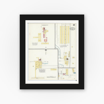 Old map wall art mockup — black gallery frame with white mat — Sanborn Fire Insurance Map from Boyne City, Charlevoix County, Michigan (1911), Sheet #0013