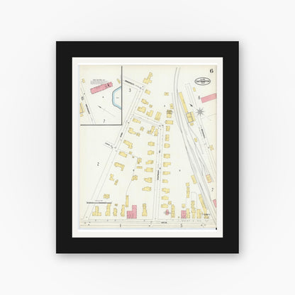 Old map wall art mockup — black gallery frame with white mat — Sanborn Fire Insurance Map from East Hampton, Hampshire County, Massachusetts (1902), Sheet #0006