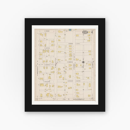 Old map wall art mockup — black gallery frame with white mat — Sanborn Fire Insurance Map from Lakeland, Polk County, Florida (1922), Sheet #0004