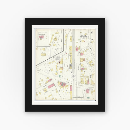 Old map wall art mockup — black gallery frame with white mat — Sanborn Fire Insurance Map from Richmond, Macomb County, Michigan (1907), Sheet #0004