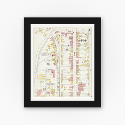 Old map wall art mockup — black gallery frame with white mat — Sanborn Fire Insurance Map from Hanover, York County, Pennsylvania (1902), Sheet #0004