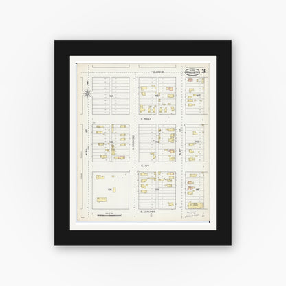 Old map wall art mockup — black gallery frame with white mat — Sanborn Fire Insurance Map from Brainerd, Crow Wing County, Minnesota (1892), Sheet #0003
